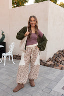 POL Double Gauze Patchwork Quilted Print Knit Pants