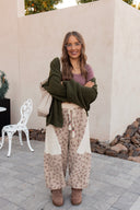 POL Double Gauze Patchwork Quilted Print Knit Pants