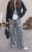 Mineral Washed Animal Leopard Wide Leg Pants