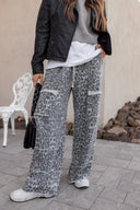 Mineral Washed Animal Leopard Wide Leg Pants