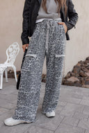 Mineral Washed Animal Leopard Wide Leg Pants