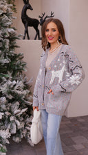 Slay Ride Reindeer Cardigan Knit Sweater