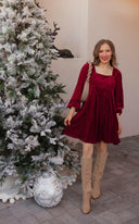Tie-Back Square Neck Velvet Dress-Dresses-Rae Collective, Women's Online Fashion Boutique Located in Phoenix, Arizona (Scottsdale Area)