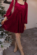 Tie-Back Square Neck Velvet Dress-Dresses-Rae Collective, Women's Online Fashion Boutique Located in Phoenix, Arizona (Scottsdale Area)