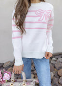 Coquette Charm Bow Stripe Sweater-Sweaters-Rae Collective, Women's Online Fashion Boutique Located in Phoenix, Arizona (Scottsdale Area)