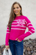 Coquette Charm Bow Stripe Sweater-Sweaters-Rae Collective, Women's Online Fashion Boutique Located in Phoenix, Arizona (Scottsdale Area)
