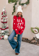 Red “Let It Snow” Holiday Sweater-Sweaters-Krush Kandy, Women's Online Fashion Boutique Located in Phoenix, Arizona (Scottsdale Area)