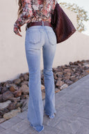 Kancan Juliet Mid Rise Raw Hem Flare Jeans-Jeans-Krush Kandy, Women's Online Fashion Boutique Located in Phoenix, Arizona (Scottsdale Area)