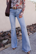 Kancan Juliet Mid Rise Raw Hem Flare Jeans-Jeans-Krush Kandy, Women's Online Fashion Boutique Located in Phoenix, Arizona (Scottsdale Area)