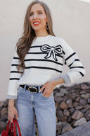 Coquette Charm Bow Stripe Sweater-Sweaters-Rae Collective, Women's Online Fashion Boutique Located in Phoenix, Arizona (Scottsdale Area)