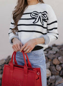 Coquette Charm Bow Stripe Sweater-Sweaters-Rae Collective, Women's Online Fashion Boutique Located in Phoenix, Arizona (Scottsdale Area)