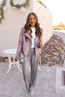 Oversized Faux Suede Biker Jacket