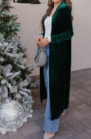 Evergreen Affair Velvet Duster Cardigan-Cardigans-Krush Kandy, Women's Online Fashion Boutique Located in Phoenix, Arizona (Scottsdale Area)