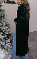 Evergreen Affair Velvet Duster Cardigan-Cardigans-Rae Collective, Women's Online Fashion Boutique Located in Phoenix, Arizona (Scottsdale Area)