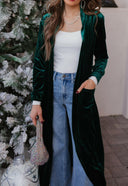 Evergreen Affair Velvet Duster Cardigan-Cardigans-Rae Collective, Women's Online Fashion Boutique Located in Phoenix, Arizona (Scottsdale Area)