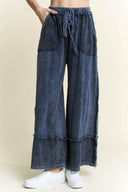 J.HER Mineral Wash Wide Pants with Raw Hem Frayed Details-Pants-Rae Collective, Women's Online Fashion Boutique Located in Phoenix, Arizona (Scottsdale Area)