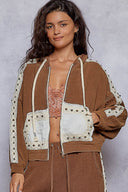 POL Studded Trim Gauze Ho odie-Hoodies-Krush Kandy, Women's Online Fashion Boutique Located in Phoenix, Arizona (Scottsdale Area)
