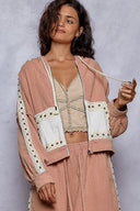 POL Studded Trim Gauze Ho odie-Hoodies-Krush Kandy, Women's Online Fashion Boutique Located in Phoenix, Arizona (Scottsdale Area)