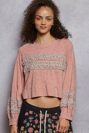POL Textured Patch Shirring Top-Long Sleeve Tops-Krush Kandy, Women's Online Fashion Boutique Located in Phoenix, Arizona (Scottsdale Area)