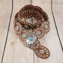 Western Turquoise Concho Disc Leather Belt