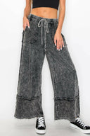 J.HER Mineral Wash Wide Pants with Raw Hem Frayed Details-Pants-Rae Collective, Women's Online Fashion Boutique Located in Phoenix, Arizona (Scottsdale Area)