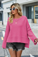 High-Low Slit Round Neck Long Sleeve Sweater-Rae Collective, Women's Online Fashion Boutique Located in Phoenix, Arizona (Scottsdale Area)