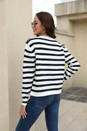 Angel Wings Striped Round Neck Button-Down Dropped Shoulder Cardigan-Cardigans-Rae Collective, Women's Online Fashion Boutique Located in Phoenix, Arizona (Scottsdale Area)