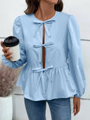 Ivy Lane Peplum Tied Long Sleeve Blouse-Rae Collective, Women's Online Fashion Boutique Located in Phoenix, Arizona (Scottsdale Area)