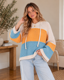 V-Neck Hooded Color Block Pullover Sweater