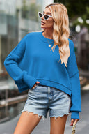 Round Neck Drop Shoulder Long Sleeve Sweater-Rae Collective, Women's Online Fashion Boutique Located in Phoenix, Arizona (Scottsdale Area)