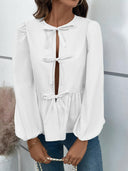 Ivy Lane Peplum Tied Long Sleeve Blouse-Rae Collective, Women's Online Fashion Boutique Located in Phoenix, Arizona (Scottsdale Area)