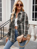 Mandy Pocketed Plaid Collared Neck Long Sleeve Shirt-Rae Collective, Women's Online Fashion Boutique Located in Phoenix, Arizona (Scottsdale Area)