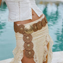 Vegan Leather Grommet Disc Chain Belt