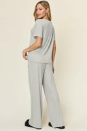 Double Take Full Size Round Neck Short Sleeve T-Shirt and Wide Leg Pants Set-Rae Collective, Women's Online Fashion Boutique Located in Phoenix, Arizona (Scottsdale Area)