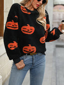 Fuzzy Pumpkin Round Neck Dropped Shoulder Sweater-Rae Collective, Women's Online Fashion Boutique Located in Phoenix, Arizona (Scottsdale Area)