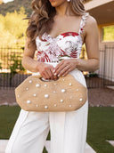 Pearl Detail Straw Clutch-handbags-Krush Kandy, Women's Online Fashion Boutique Located in Phoenix, Arizona (Scottsdale Area)