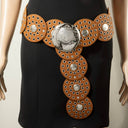 Vegan Leather Grommet Disc Chain Belt