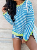 Perfee Striped Round Neck Long Sleeve Sweatshirt-Rae Collective, Women's Online Fashion Boutique Located in Phoenix, Arizona (Scottsdale Area)