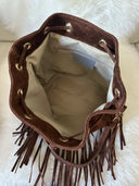 Meet Me at Coachella Suede Bucket Bag with Fringe