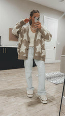 Starry Comfort: Sherpa Accent Star Oversized Cardigan-Cardigans-Rae Collective, Women's Online Fashion Boutique Located in Phoenix, Arizona (Scottsdale Area)