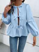 Ivy Lane Peplum Tied Long Sleeve Blouse-Rae Collective, Women's Online Fashion Boutique Located in Phoenix, Arizona (Scottsdale Area)