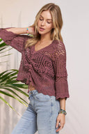 Front Drawstring Accent Crochet Top