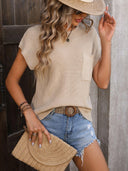 Mandy Pocketed Round Neck Cap Sleeve Sweater-Tops-Rae Collective, Women's Online Fashion Boutique Located in Phoenix, Arizona (Scottsdale Area)