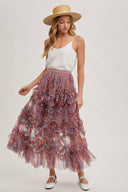 Floral Ruffled Mesh Midi Skirt-Skirts-Krush Kandy, Women's Online Fashion Boutique Located in Phoenix, Arizona (Scottsdale Area)