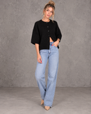 Marlowe Relaxed Knit Button-Front Half Sleeve Cardigan