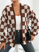 Checkered Open Front Long Sleeve Cardigan-Cardigans-Rae Collective, Women's Online Fashion Boutique Located in Phoenix, Arizona (Scottsdale Area)