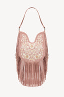 Heavenly Embroidered Fringe Bag – Dusty Pink