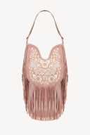 Heavenly Embroidered Fringe Bag – Dusty Pink