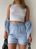 Kinsley Texture Button-Up Shirt and Drawstring Shorts Set-Rae Collective, Women's Online Fashion Boutique Located in Phoenix, Arizona (Scottsdale Area)