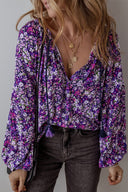 Purple Floral Tassel Tie-Front Blouse-Tops-Krush Kandy, Women's Online Fashion Boutique Located in Phoenix, Arizona (Scottsdale Area)